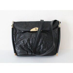 DIOR Leather Vintage 80s Crossbody Shoulder Bag Black Rare